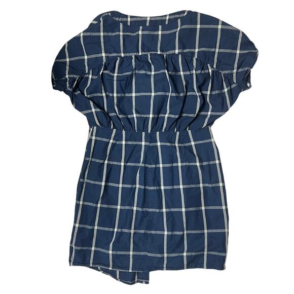 Zara Navy White Grid Plaid Button-Down Uneven Hem Shirt Dress Size S - Picture 2 of 3